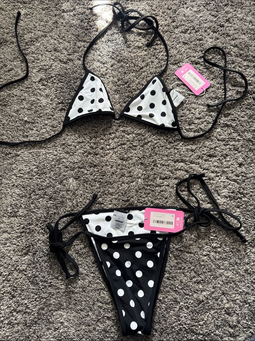 Edikted Black & White Polka Dot Triangle Bikini